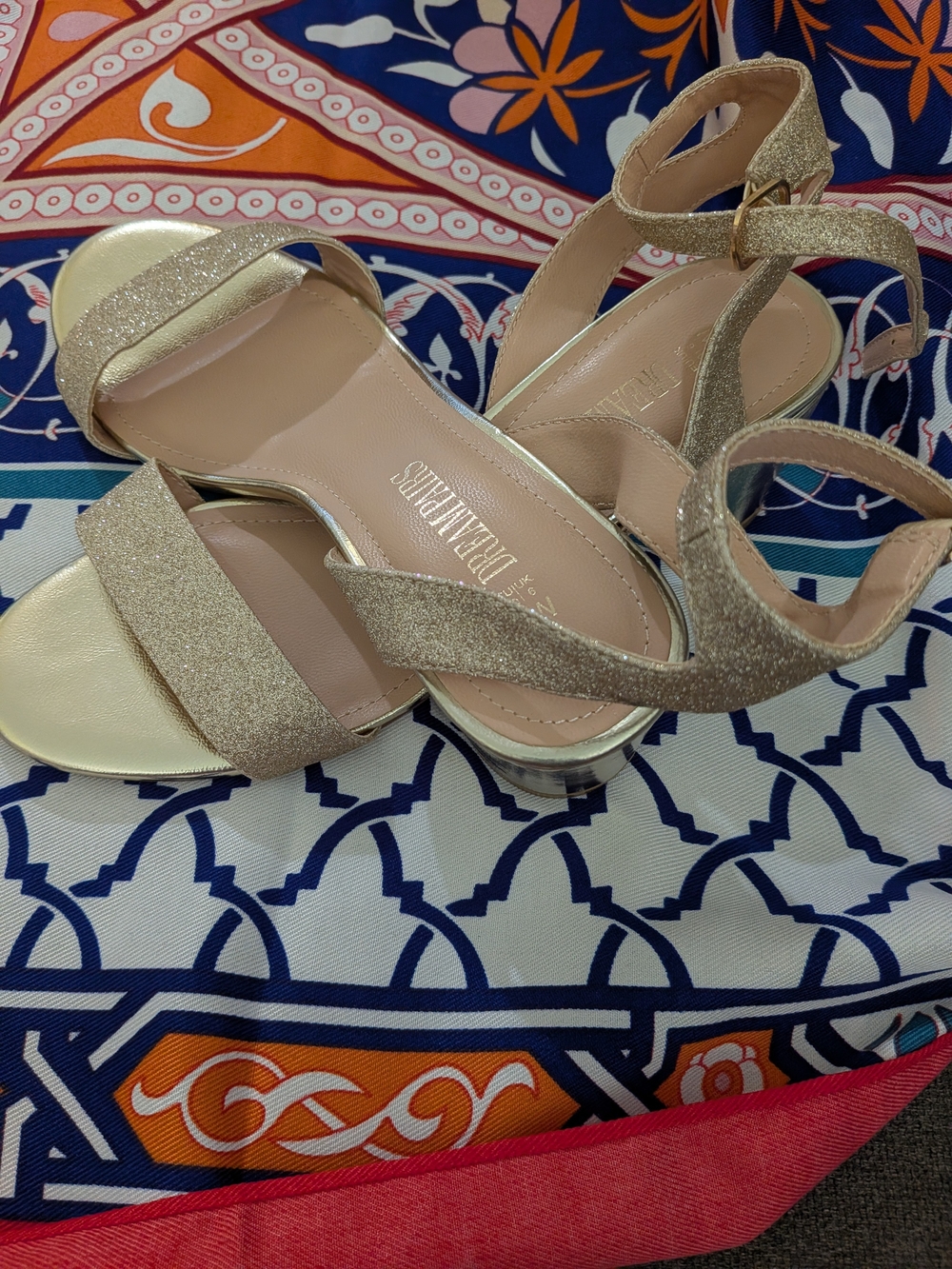 Dream Pairs Champagne Gold Glitter Ankle-Strap Heels